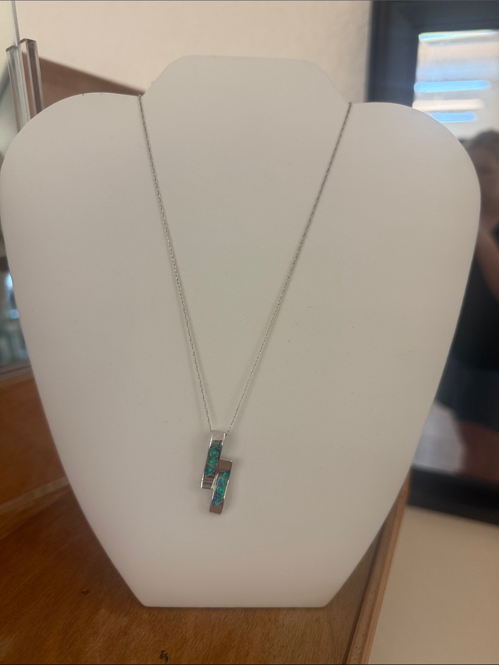 Sterling Silver Green Opal Inlay Pendant Necklace - Women Jewelry
